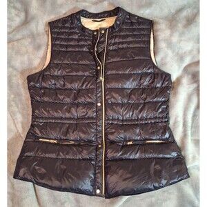 Zara Basic Black Puffer Vest Women’s M Full Zip/Snap Zip Pockets